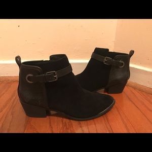 Black ankle booties: Harlow, Black Lizard